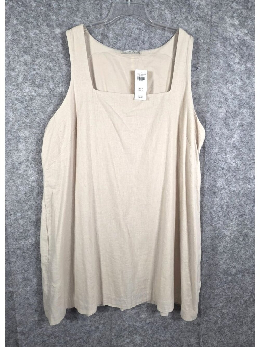 Abercrombie Linen Blend Mini Dress XXL Beige Sleeveless Wide Strap NWT - Picture 2 of 12
